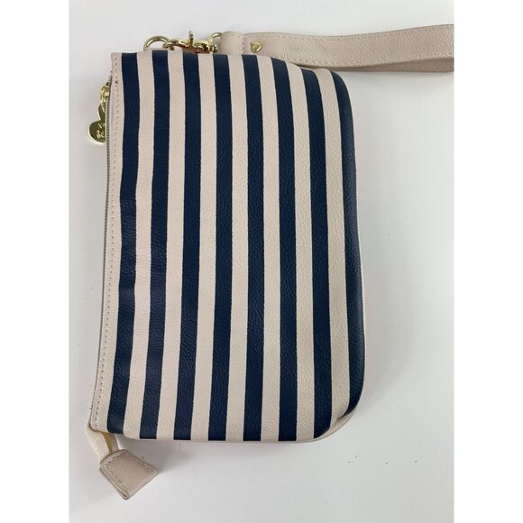 Betsey Johnson Bow-Nanza Wristlet Red Bow Gold Accents Blue Striped - Picture 5 of 11